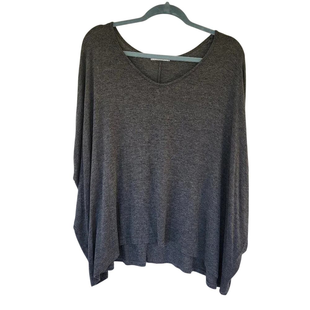 Acemi Boxy Tunic Top Charcoal Gray Oversized Boat Neck Womens Size M Rayon